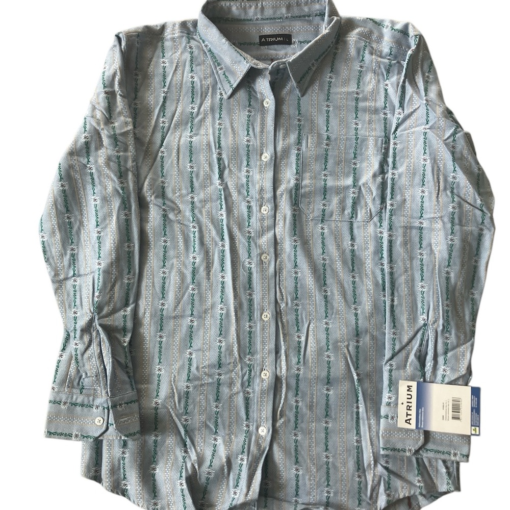 Men's Gray and Green Patterned Shirt